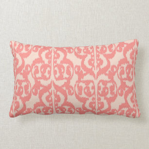 Ikat Moorish Damask - peach and coral pink Lumbar Pillow