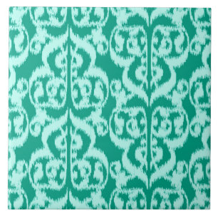 Ikat Moorish Damask - peacock and aqua Ceramic Tile