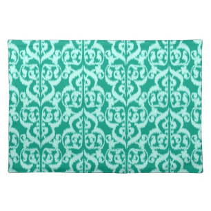 Ikat Moorish Damask - peacock and aqua Cloth Placemat