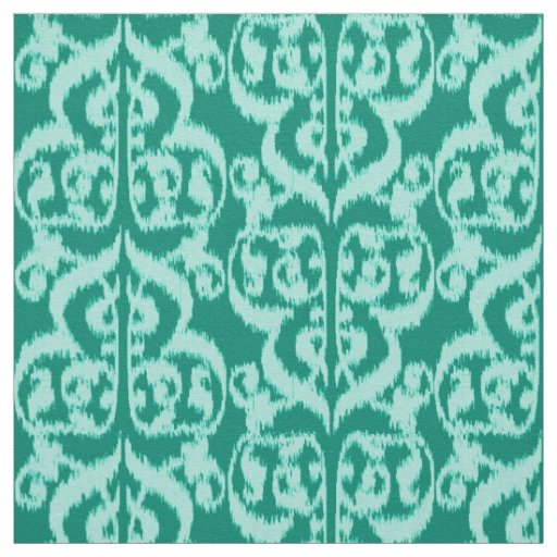 Ikat Moorish Damask - peacock and aqua Fabric