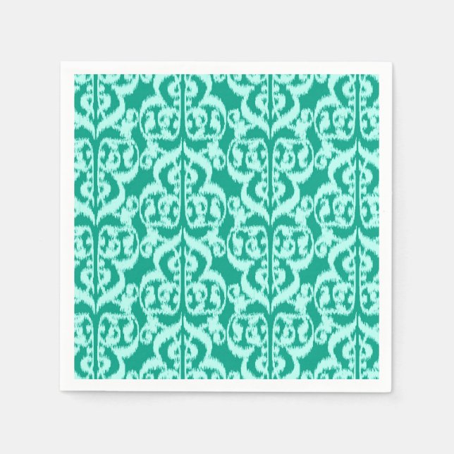 Ikat Moorish Damask - peacock and aqua Paper Napkins (Front)