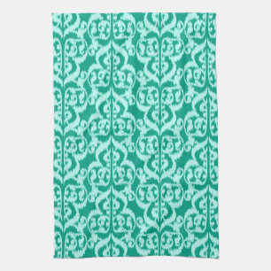 Ikat Moorish Damask - peacock and aqua Towel