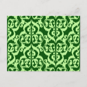 Ikat Moorish Damask - pine and mint green Postcard