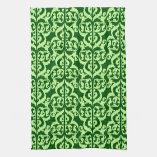 Ikat Moorish Damask - pine and mint green Towel