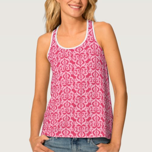 Ikat Moorish Damask Shades of Coral Pink Tank Top