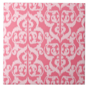 Ikat Moorish Damask - shades of coral pink Tile