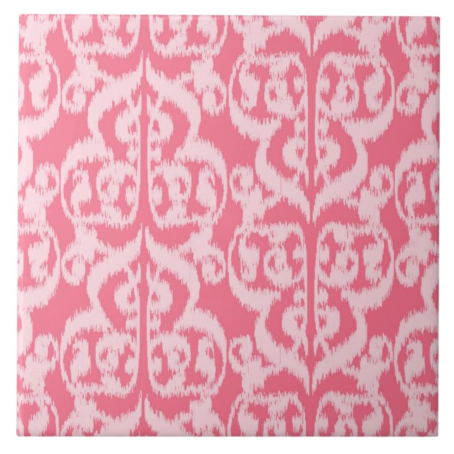 Ikat Moorish Damask - shades of coral pink Tile (Front)