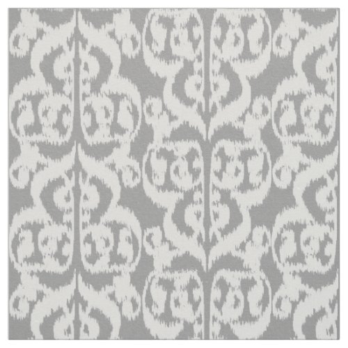 Ikat Moorish Damask _ silver gray and white Fabric