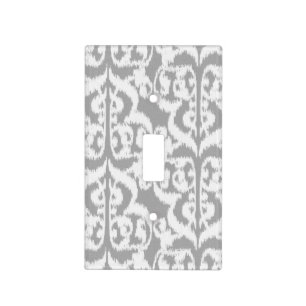 Ikat Moorish Damask - silver gray and white Light Switch Cover