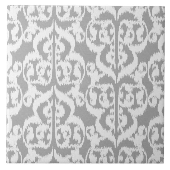 Ikat Moorish Damask - silver gray and white Tile (Front)