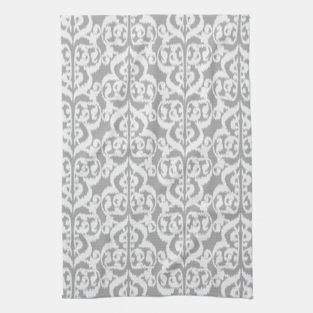 Ikat Moorish Damask - silver gray and white Towel (Vertical)