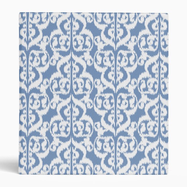 Ikat Moorish Damask - sky blue and white 3 Ring Binder (Front)