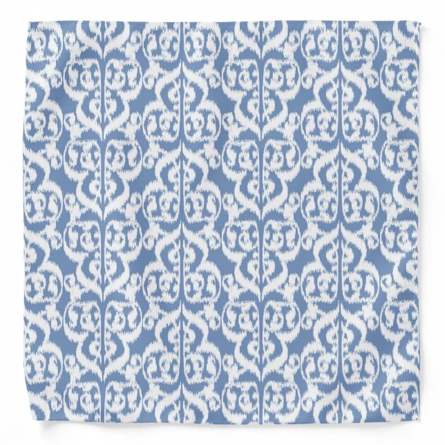 Ikat Moorish Damask - sky blue and white Bandana (Front)
