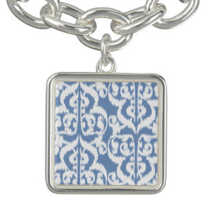 Ikat Moorish Damask - sky blue and white Bracelet