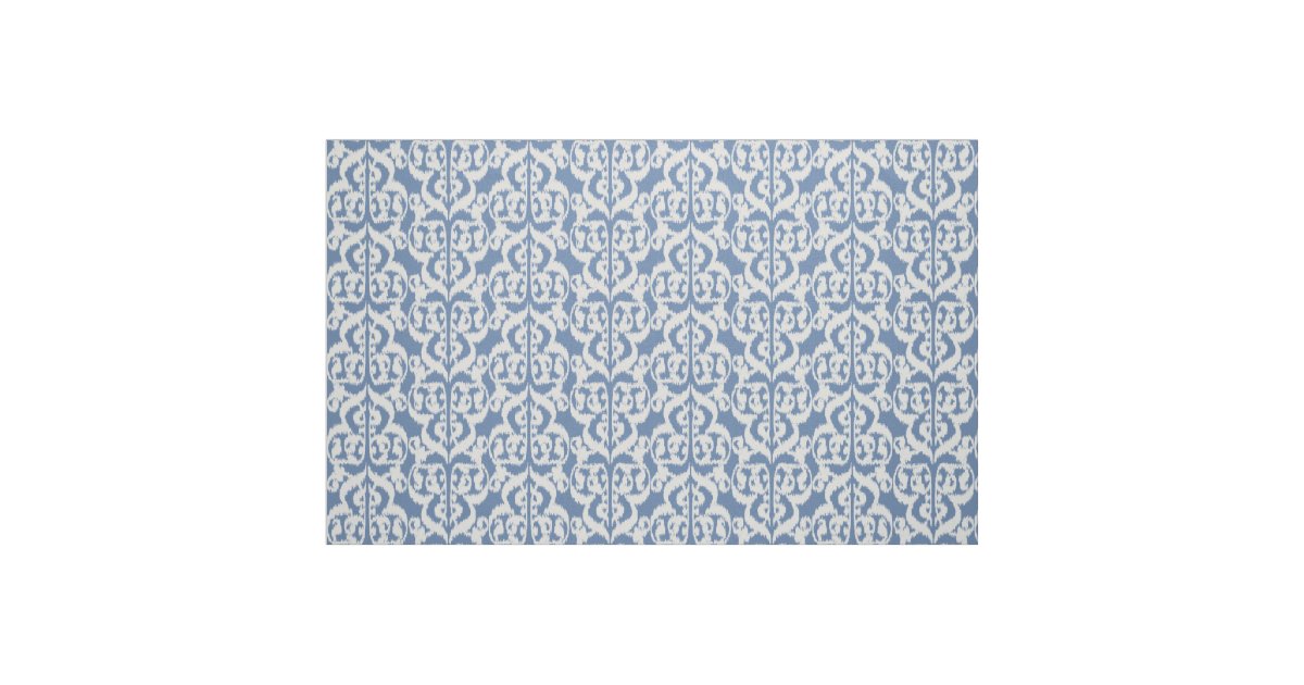Ikat Moorish Damask sky blue and white Fabric Zazzle