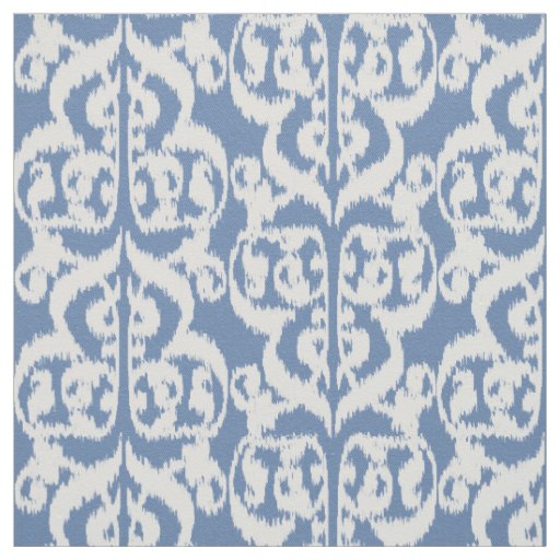 Ikat Moorish Damask - sky blue and white Fabric | Zazzle