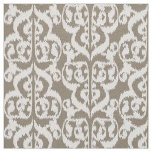 Ikat Moorish Damask - taupe tan and white Fabric