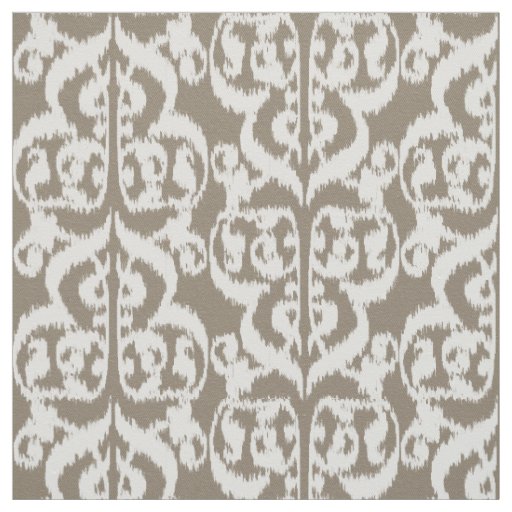 Ikat Moorish Damask - taupe tan and white Fabric