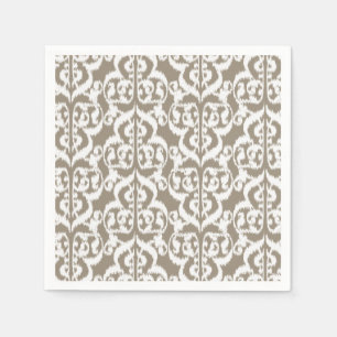 Ikat Moorish Damask - taupe tan and white Paper Napkins