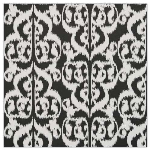 Ikat Moorish Damask _ white and black Fabric