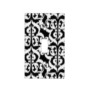 Ikat Moorish Damask - white and black Light Switch Cover