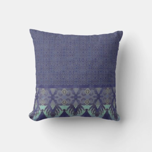 IKAT Navy Grey Vintage Inspired Tribal Art Pattern Throw Pillow