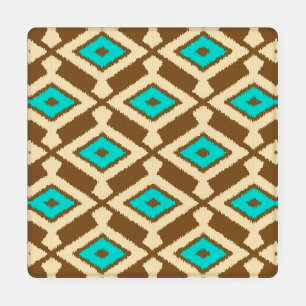 Ikat Pattern, Beige, Taupe and Turquoise Coaster Set