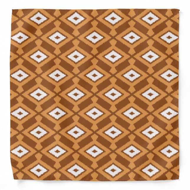 Ikat Pattern - Brown, Rust and Cream Bandana (Front)