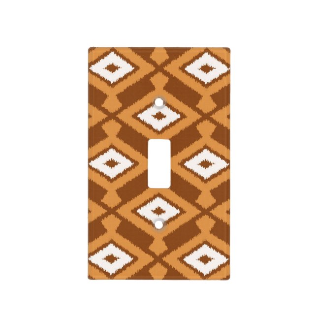 Ikat Pattern - Brown, Rust and Cream Light Switch Cover (Front)