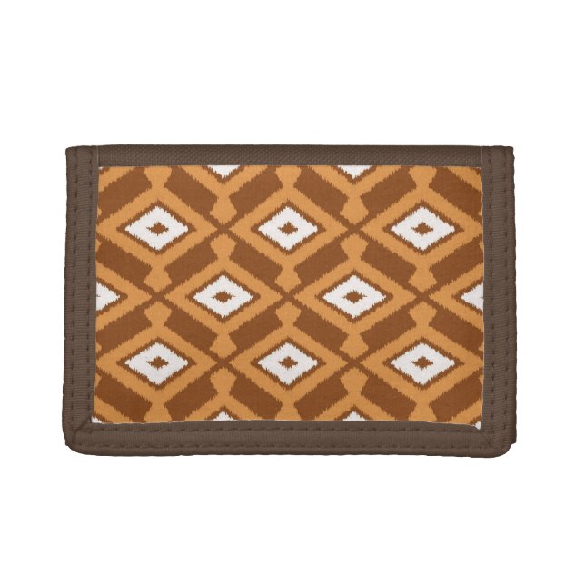 Ikat Pattern - Brown, Rust and Cream Trifold Wallet (Front)