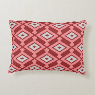 Ikat Pattern - Burgundy, Grey and Coral Accent Pillow