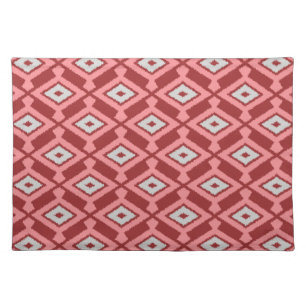 Ikat Pattern - Burgundy, Grey and Coral Cloth Placemat