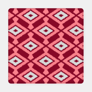 Ikat Pattern, Burgundy, Grey and Coral Coaster Set