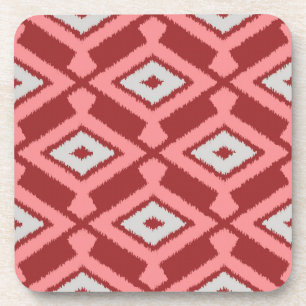 Ikat Pattern - Burgundy, Grey and Coral Drink Coaster