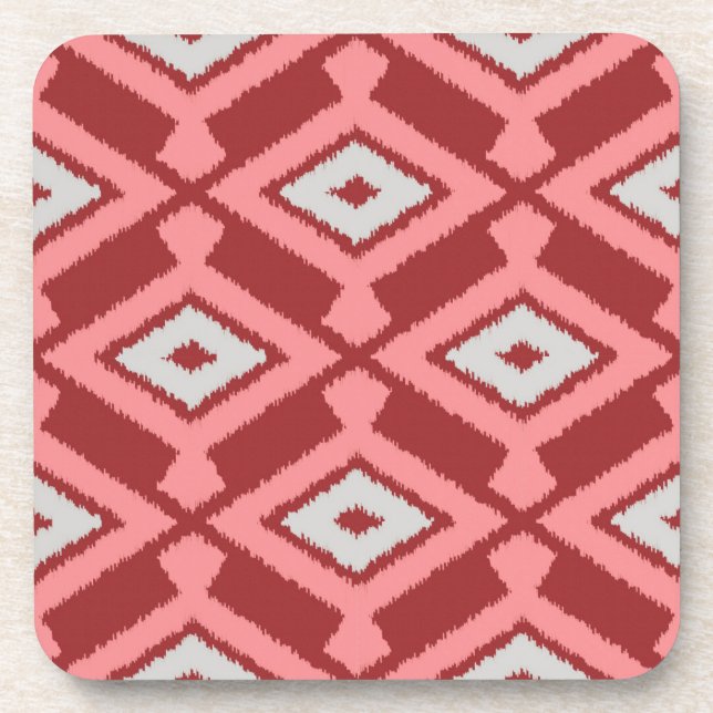 Ikat Pattern - Burgundy, Grey and Coral Drink Coaster (Front)