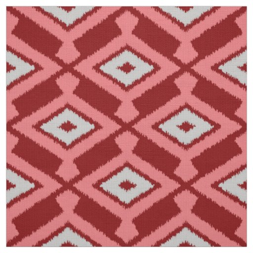 Ikat Pattern - Burgundy, Grey and Coral Fabric