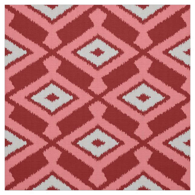Ikat Pattern - Burgundy, Grey and Coral Fabric
