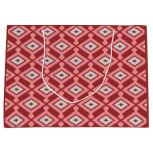 Ikat Pattern - Burgundy, Grey and Coral Large Gift Bag