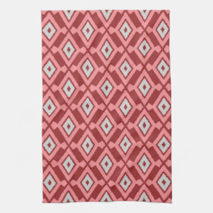Ikat Pattern - Burgundy, Grey and Coral Towel