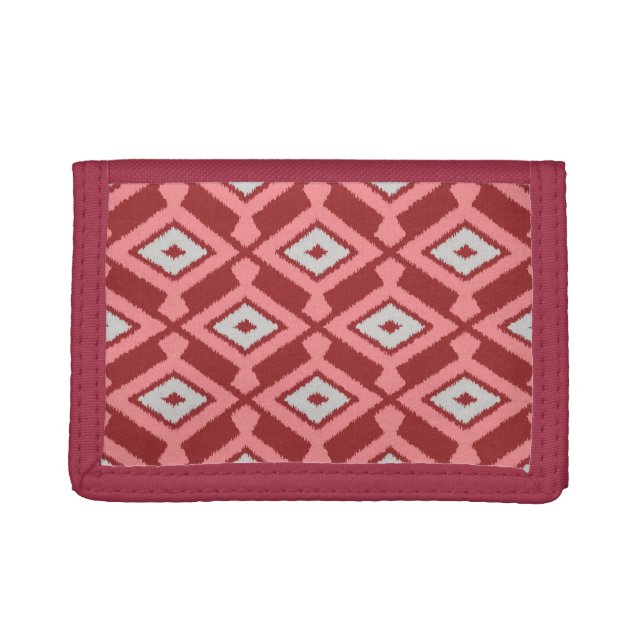 Ikat Pattern - Burgundy, Grey and Coral Tri-fold Wallet (Front)