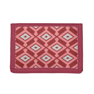 Ikat Pattern - Burgundy, Grey and Coral Trifold Wallet