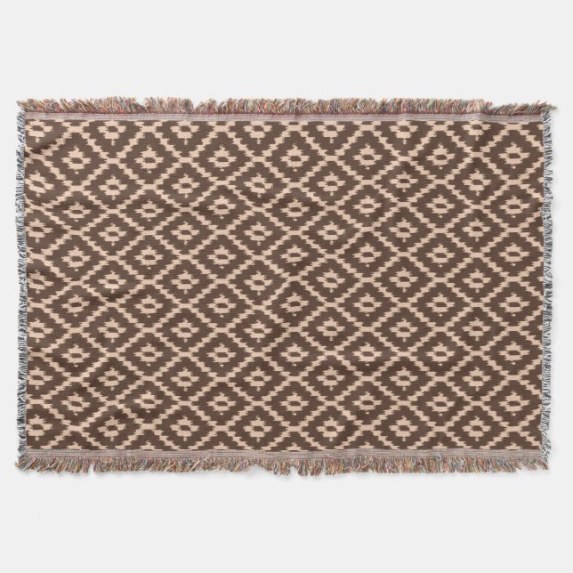 Ikat pattern - Chocolate and pale peach Throw Blanket (Front)