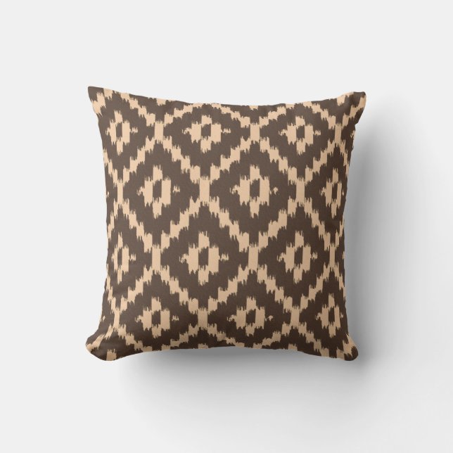 Ikat pattern - Chocolate and pale peach Throw Pillow (Front)
