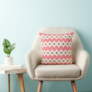 Ikat Pattern Coral Cream Throw Pillow