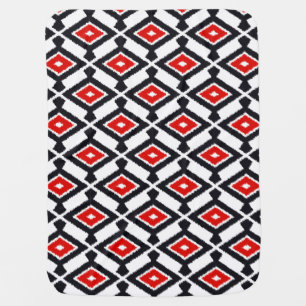 Ikat Pattern - Dark Red, Black and White Baby Blanket