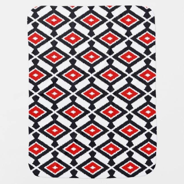Ikat Pattern - Dark Red, Black and White Baby Blanket (Front)