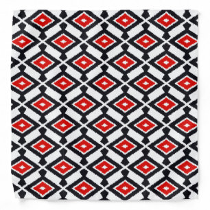 Ikat Pattern - Dark Red, Black and White Bandana