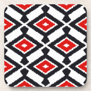 Ikat Pattern - Dark Red, Black and White Beverage Coaster