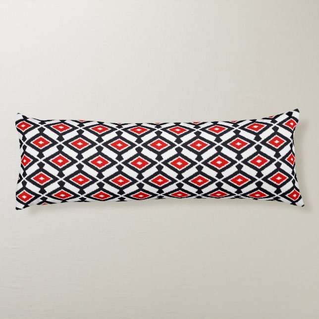 Ikat Pattern - Dark Red, Black and White Body Pillow (Back)