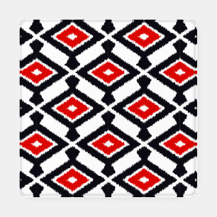 Ikat Pattern, Dark Red, Black and White Coaster Set